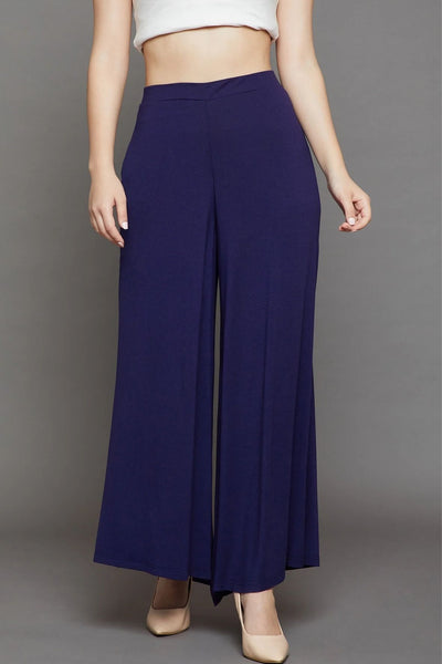 Navy Blue Plain Viscose Palazzo