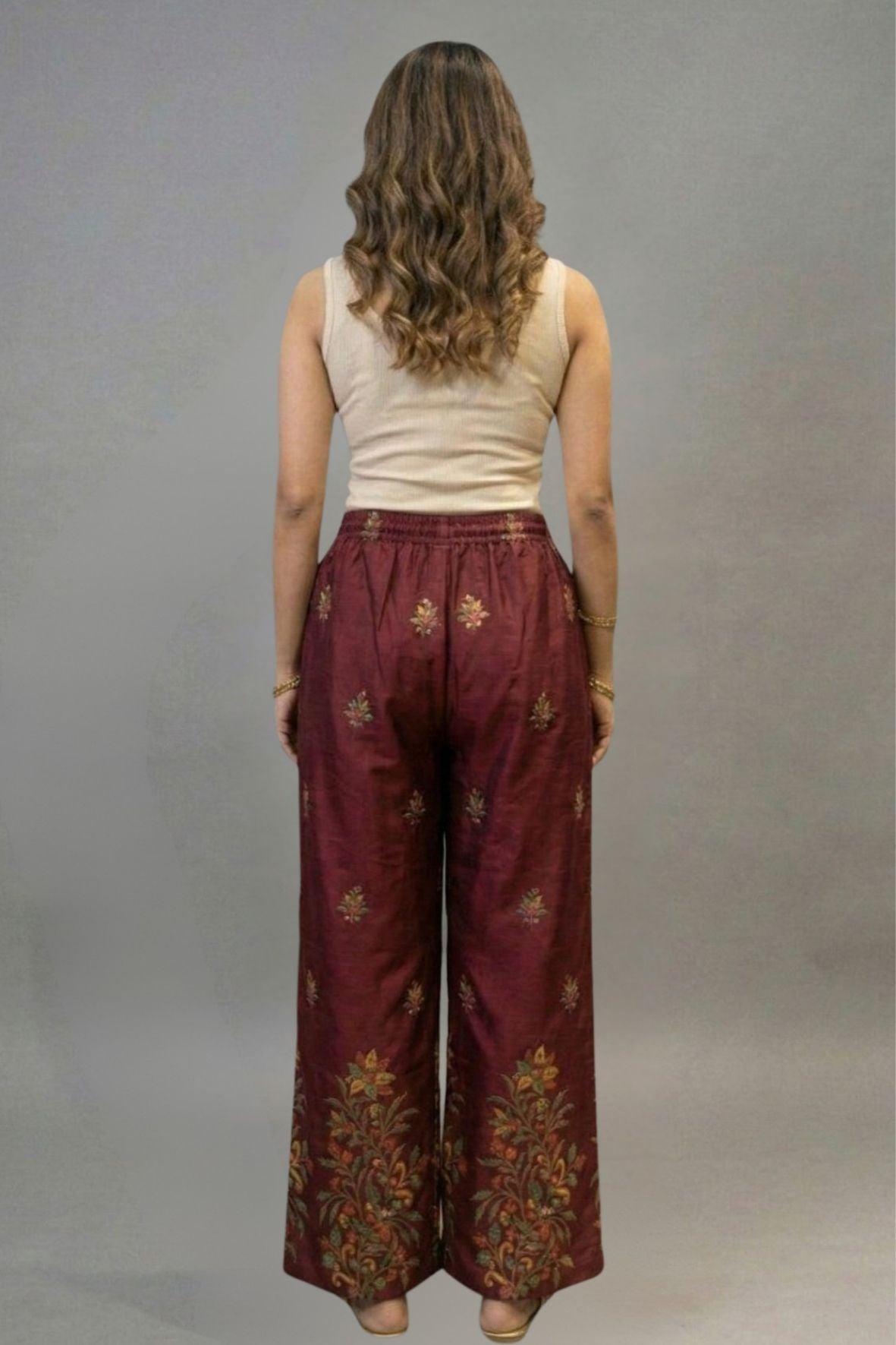 Maroon Heritage Floral Border Printed Palazzo