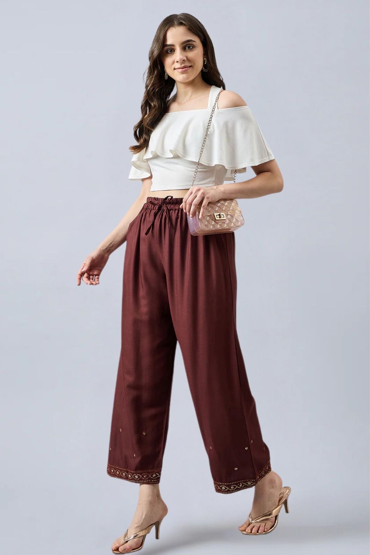 Brown Embellished Palazzo