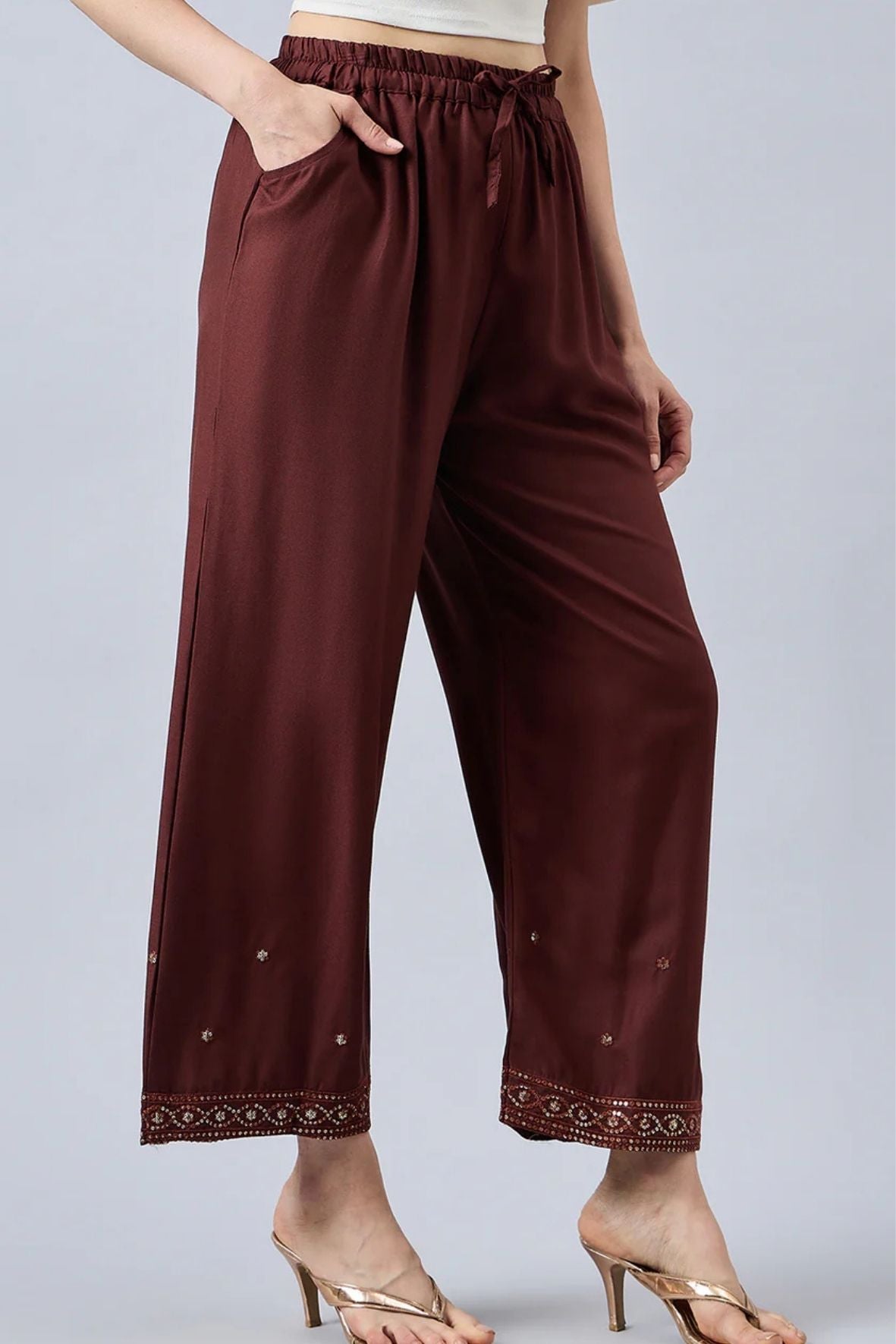 Brown Embellished Palazzo