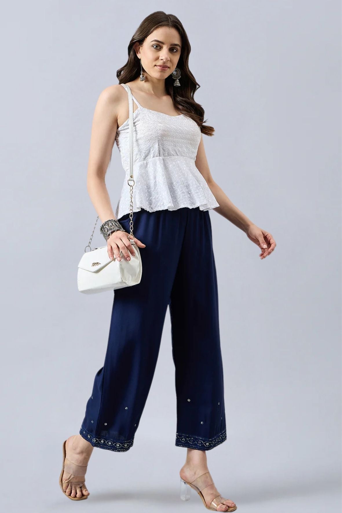Navy Blue Embellished Palazzo