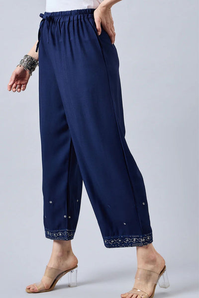 Navy Blue Embellished Palazzo