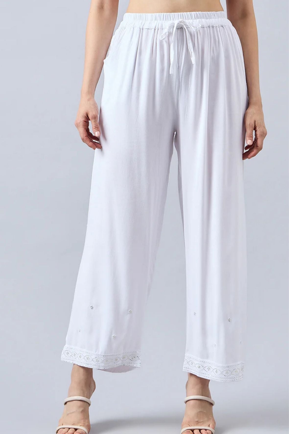 White Embellished Palazzo