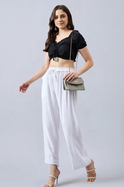 White Embellished Palazzo