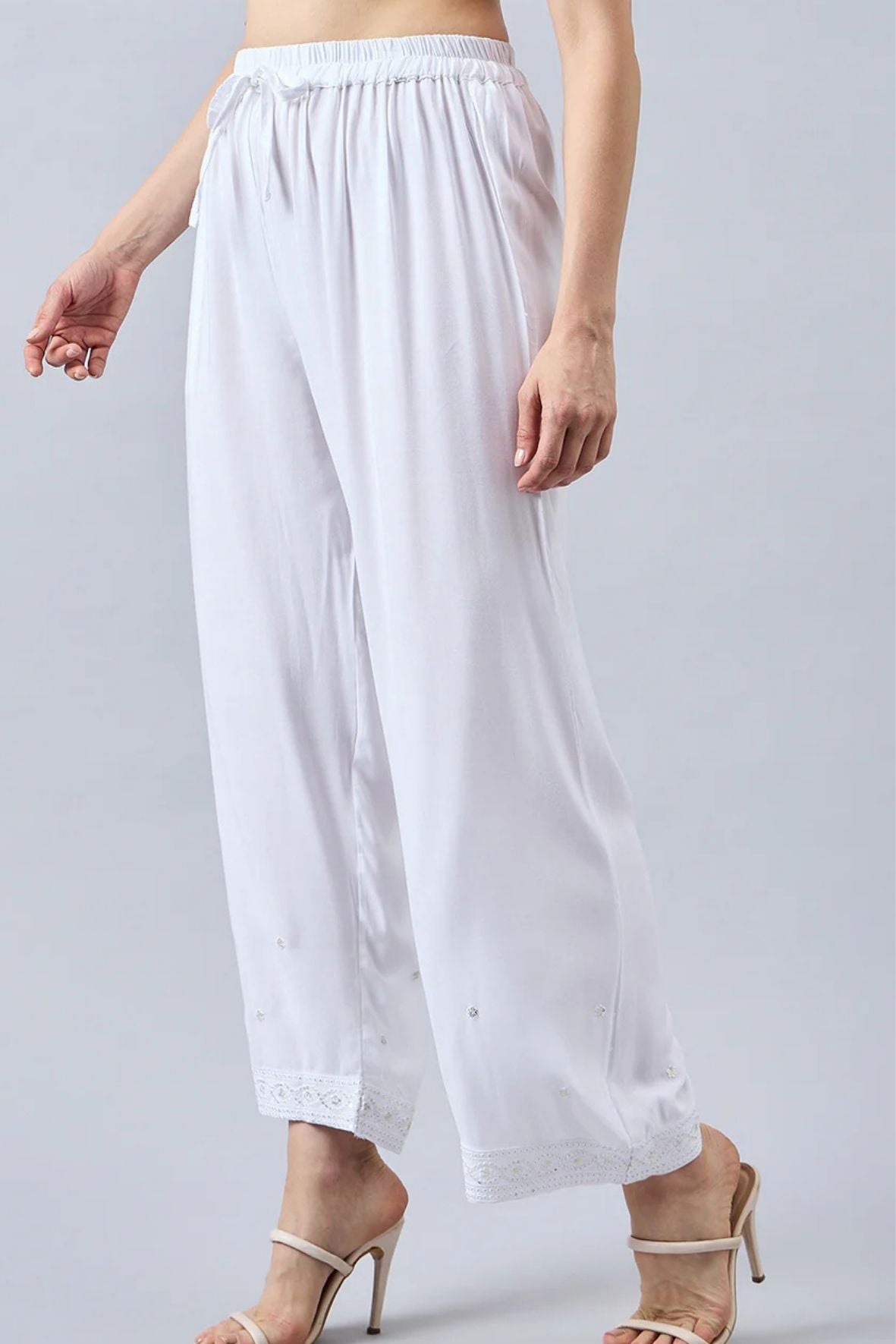 White Embellished Palazzo