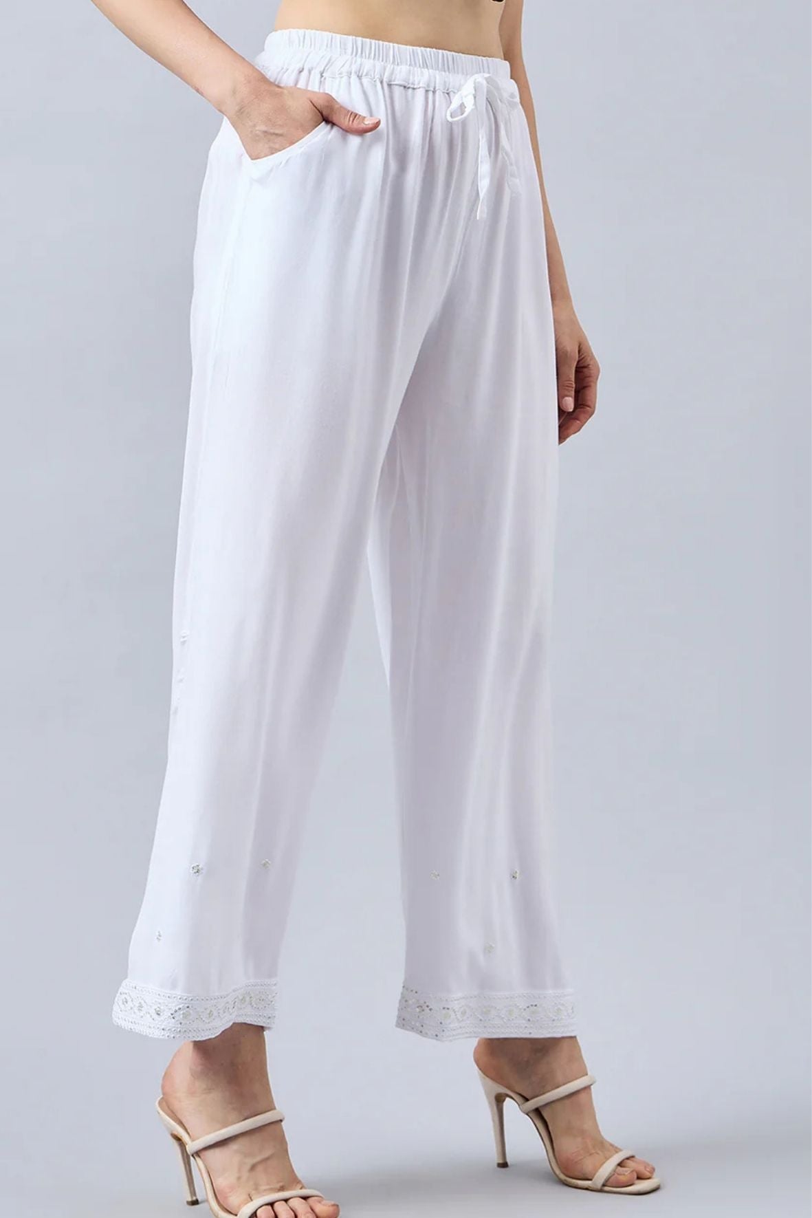 White Embellished Palazzo