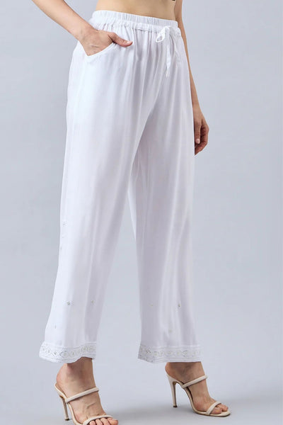 White Embellished Palazzo