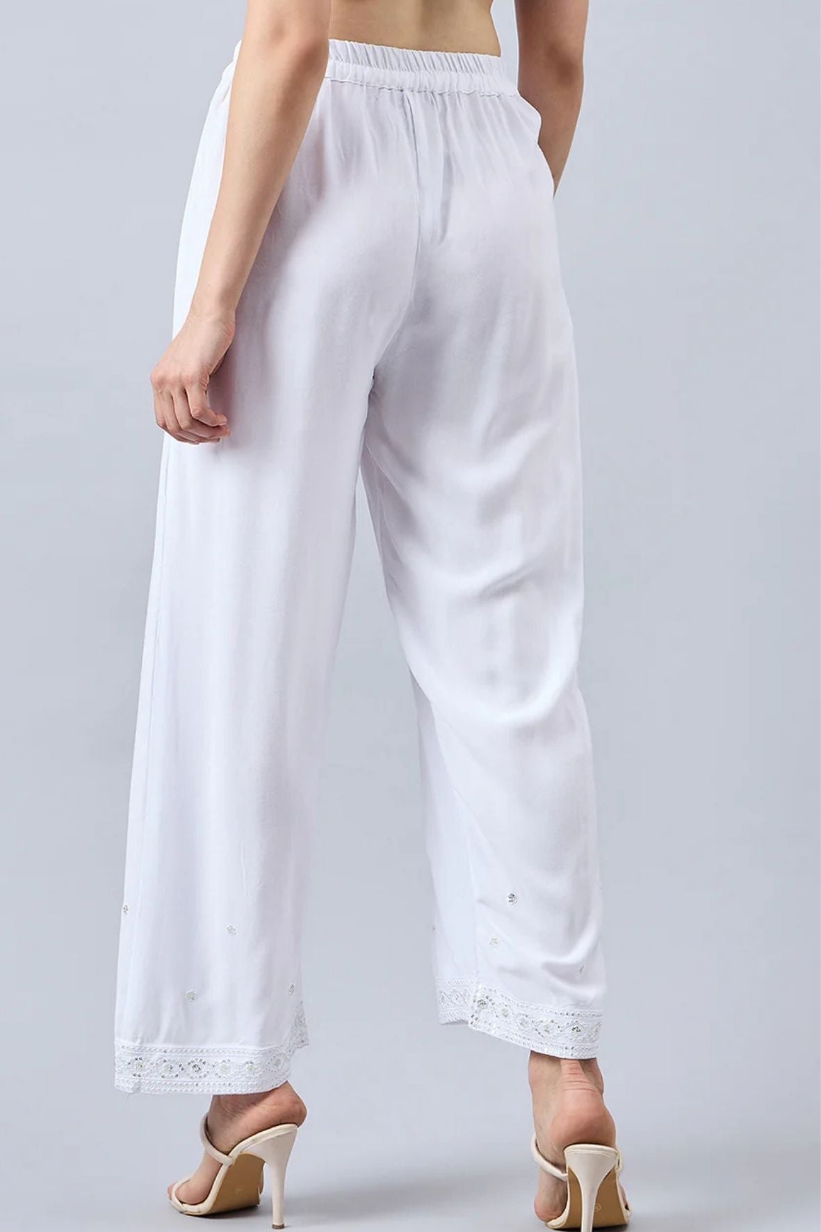White Embellished Palazzo