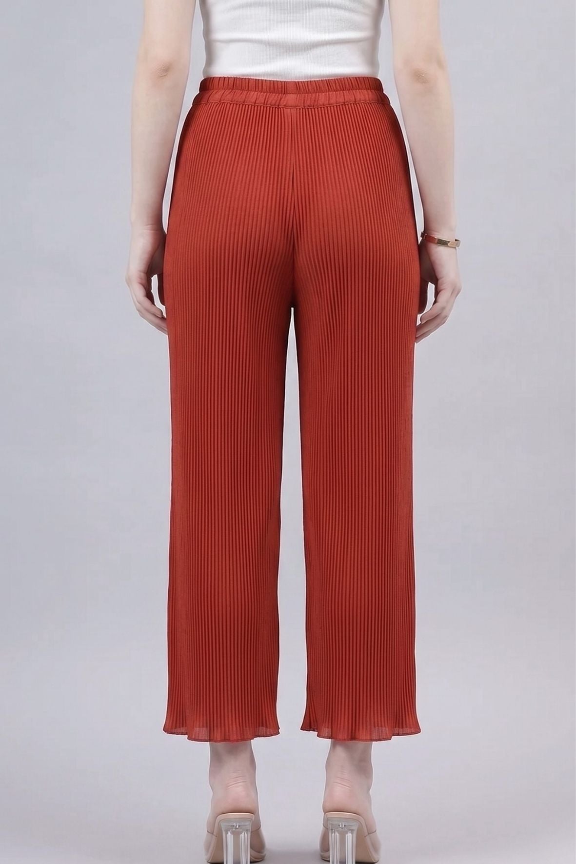 Red Pleated Chiffon Palazzo