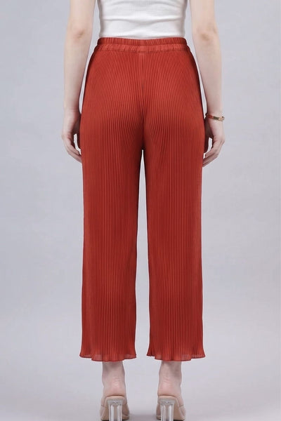 Red Pleated Chiffon Palazzo