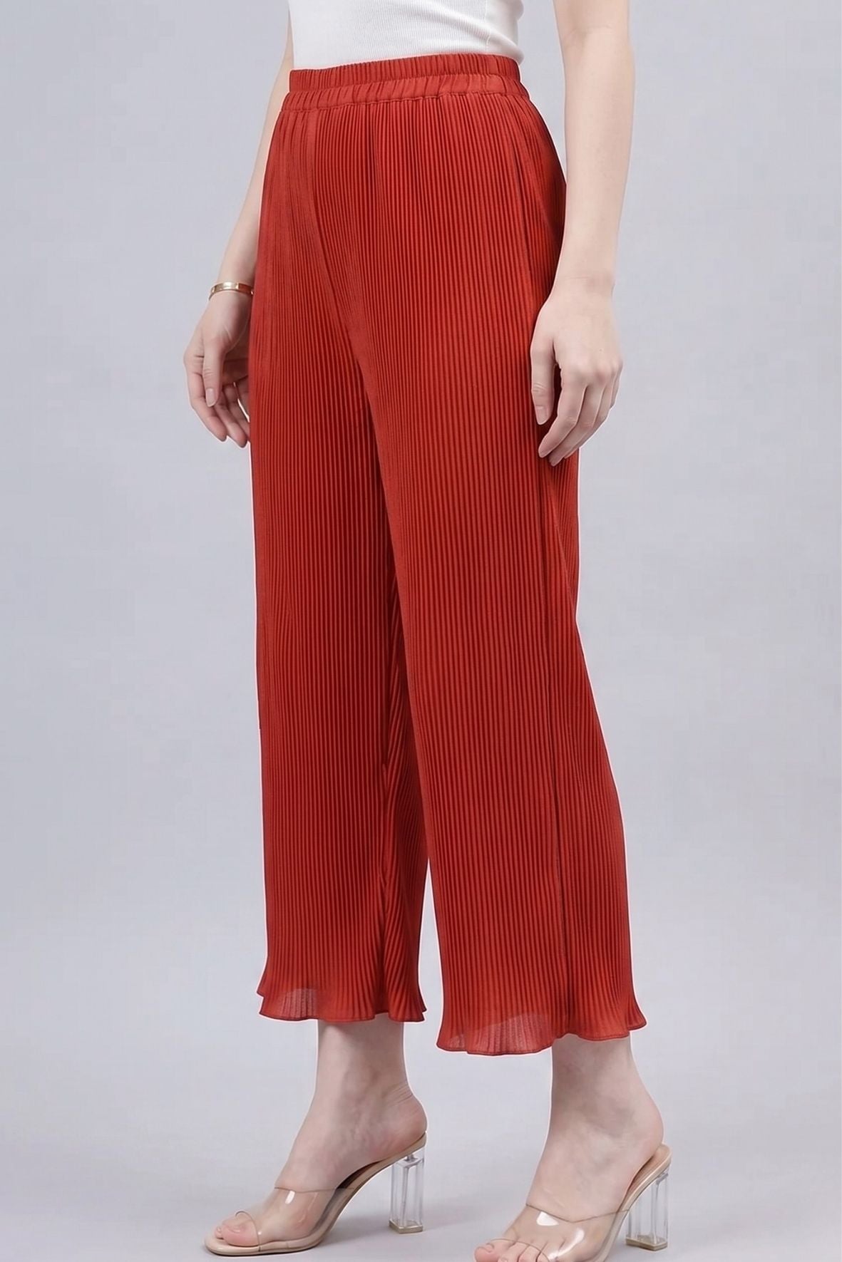 Red Pleated Chiffon Palazzo