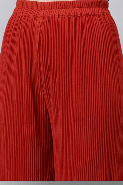 Red Pleated Chiffon Palazzo