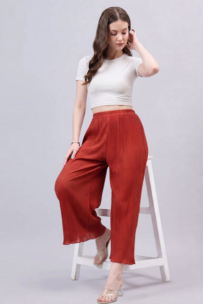Red Pleated Chiffon Palazzo