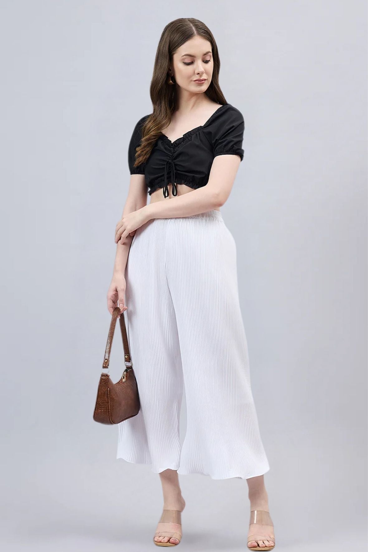 White Pleated Chiffon Palazzo