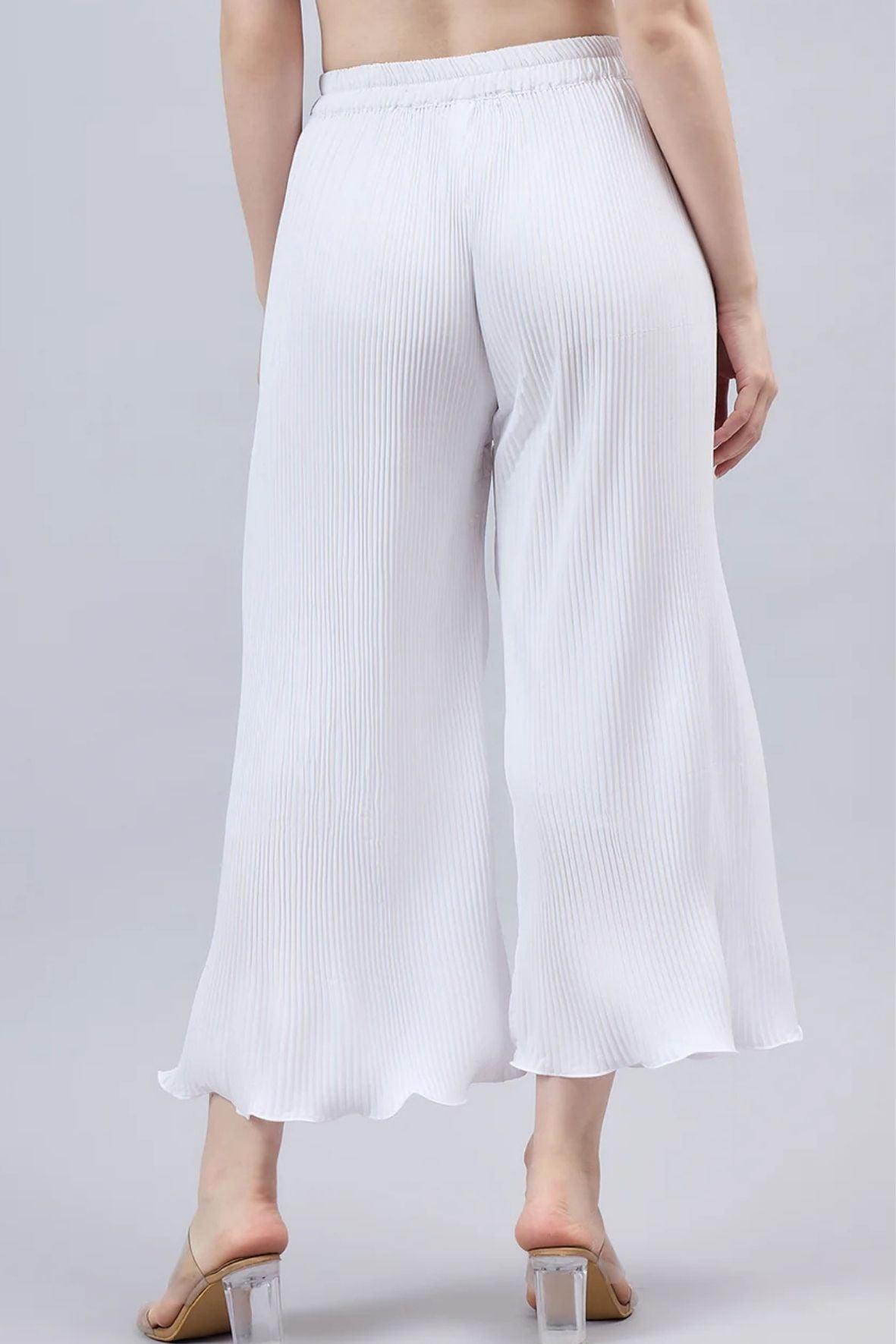 White Pleated Chiffon Palazzo