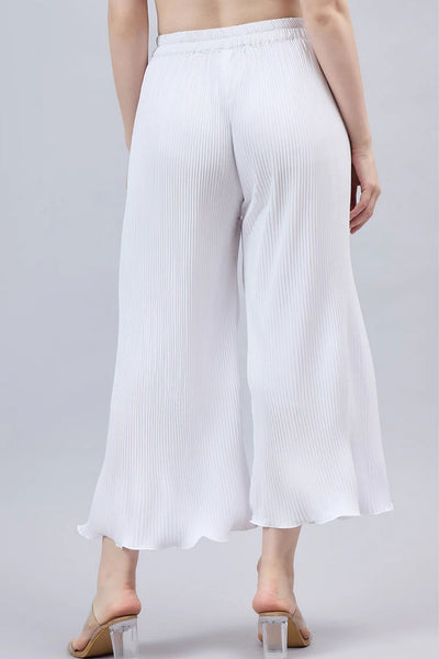 White Pleated Chiffon Palazzo