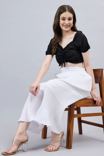 White Pleated Chiffon Palazzo