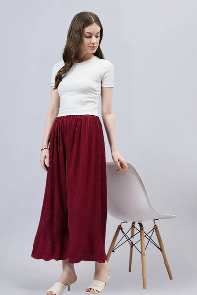 Maroon Pleated Chiffon Palazzo