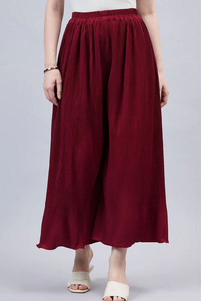 Maroon Pleated Chiffon Palazzo