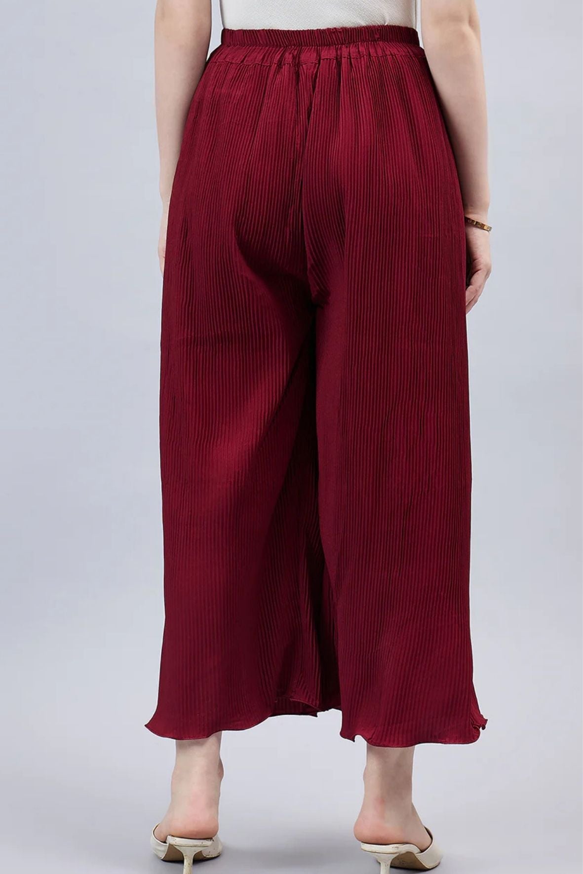 Maroon Pleated Chiffon Palazzo