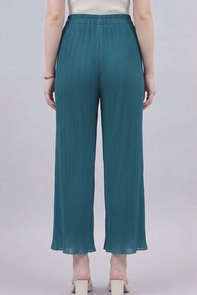 Turquoise Pleated Chiffon Palazzo