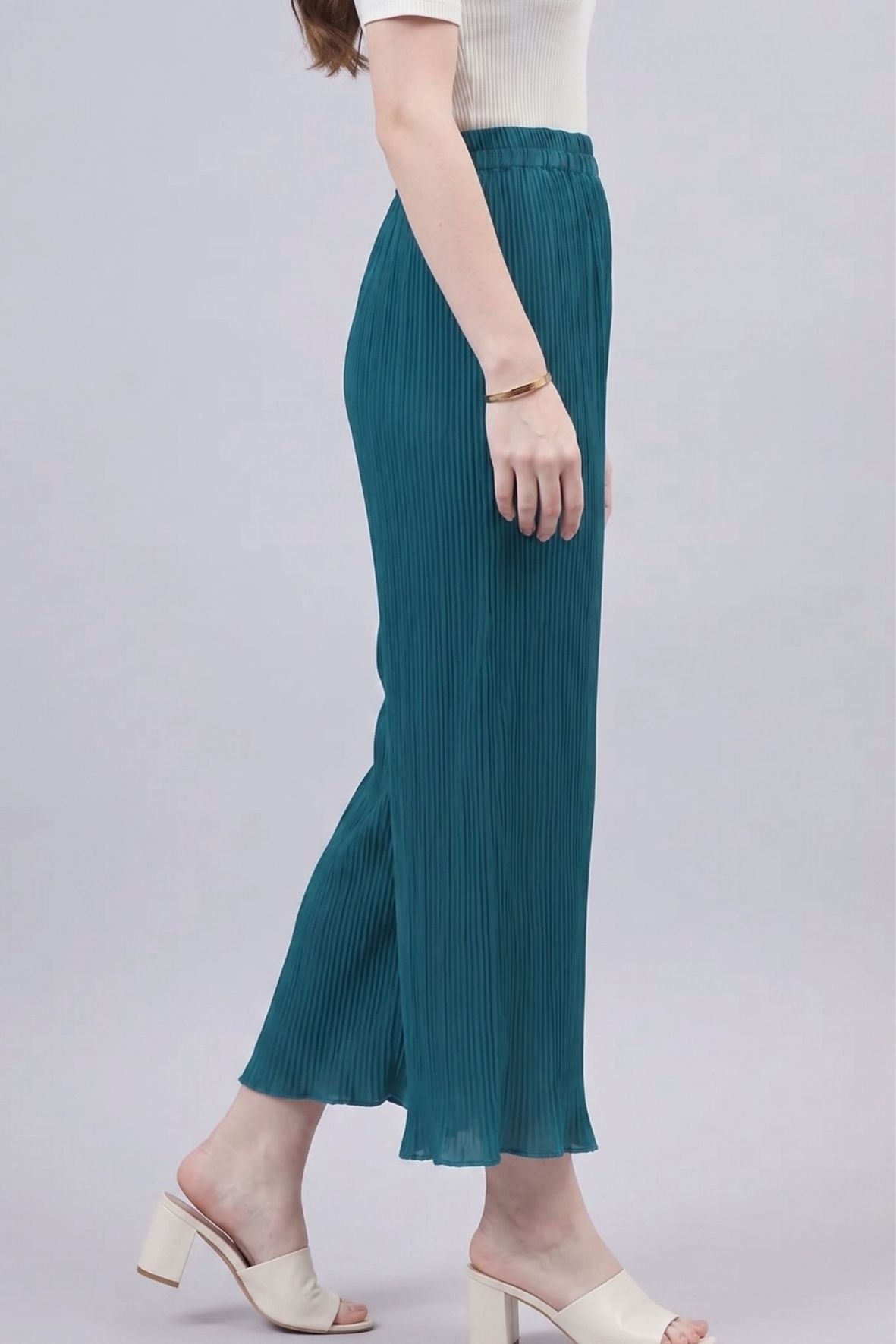Turquoise Pleated Chiffon Palazzo