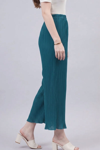 Turquoise Pleated Chiffon Palazzo