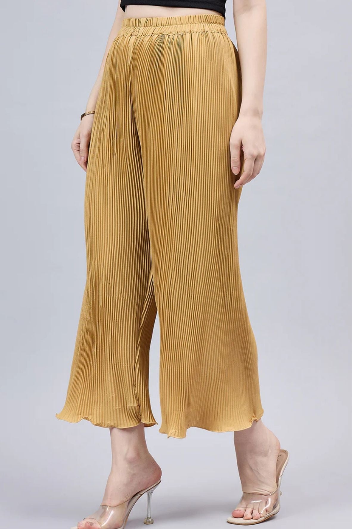 Gold Pleated Chiffon Palazzo