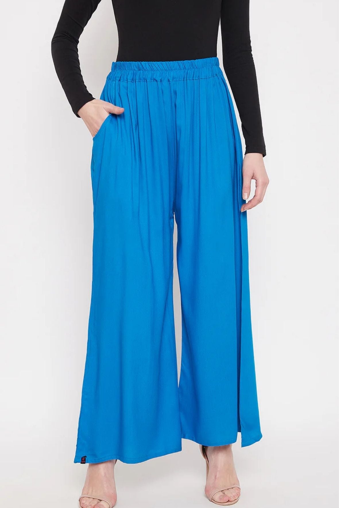 Sky Blue Plain Rayon Palazzo