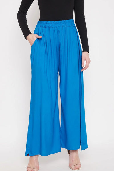 Sky Blue Plain Rayon Palazzo