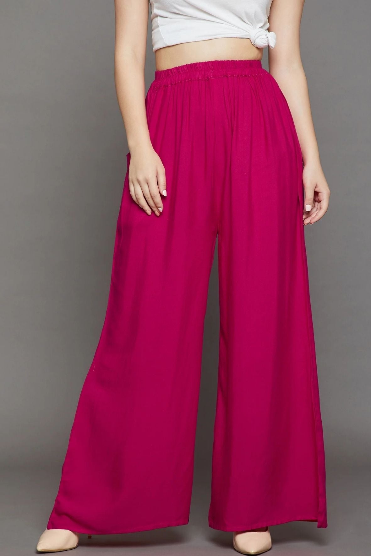 Rani Pink Plain Rayon Palazzo