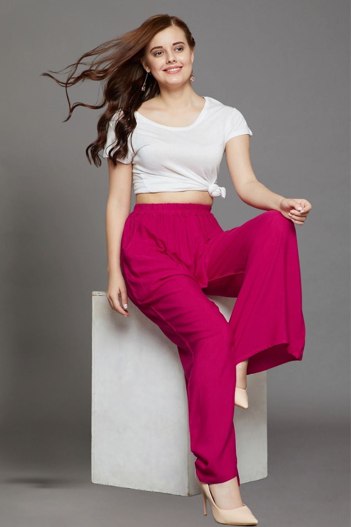 Rani Pink Plain Rayon Palazzo
