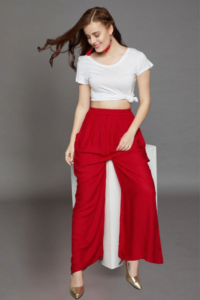 Red Plain Rayon Palazzo