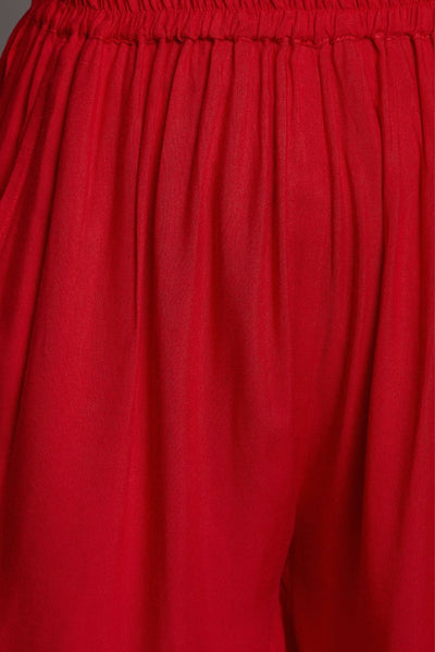 Red Plain Rayon Palazzo