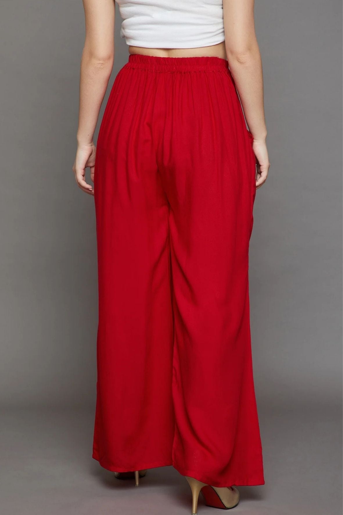 Red Plain Rayon Palazzo