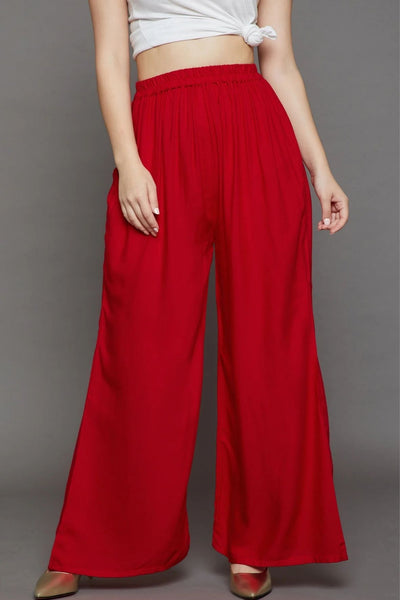 Red Plain Rayon Palazzo