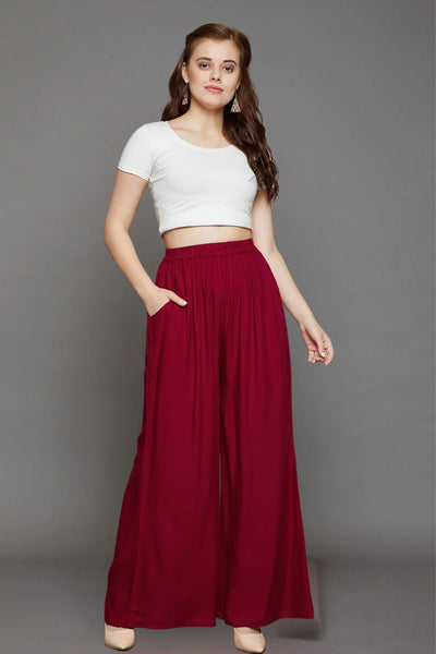 Maroon Plain Rayon Palazzo