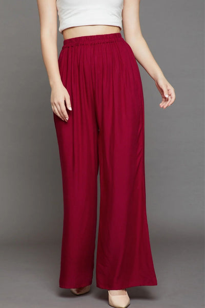 Maroon Plain Rayon Palazzo