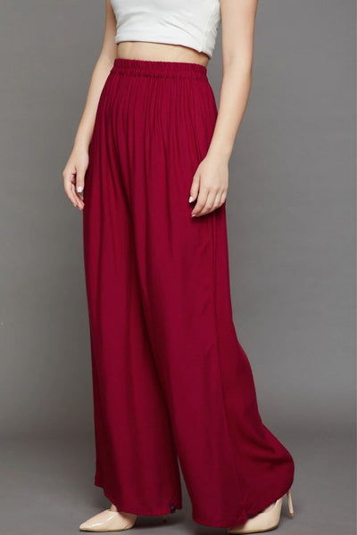 Maroon Plain Rayon Palazzo
