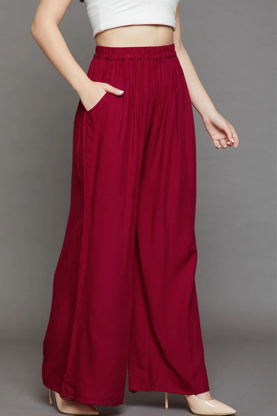 Maroon Plain Rayon Palazzo