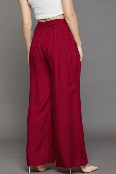 Maroon Plain Rayon Palazzo