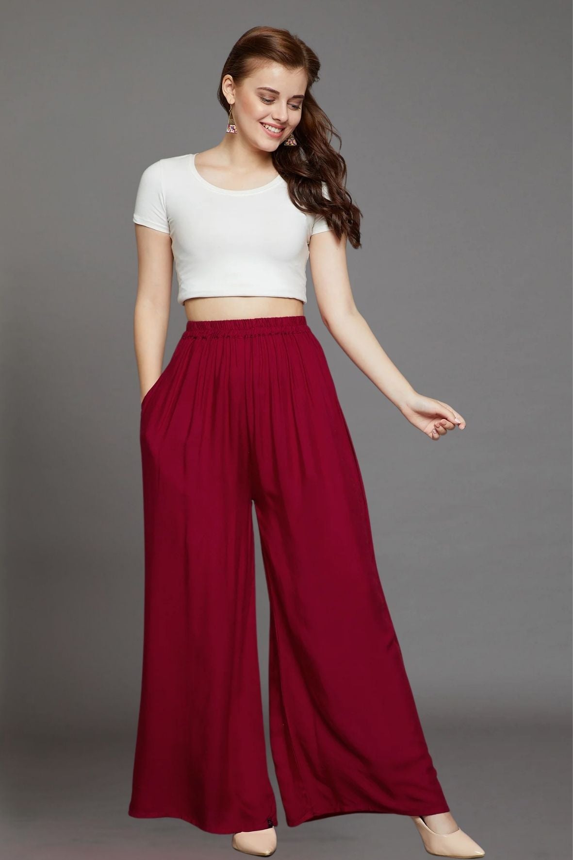 Maroon Plain Rayon Palazzo