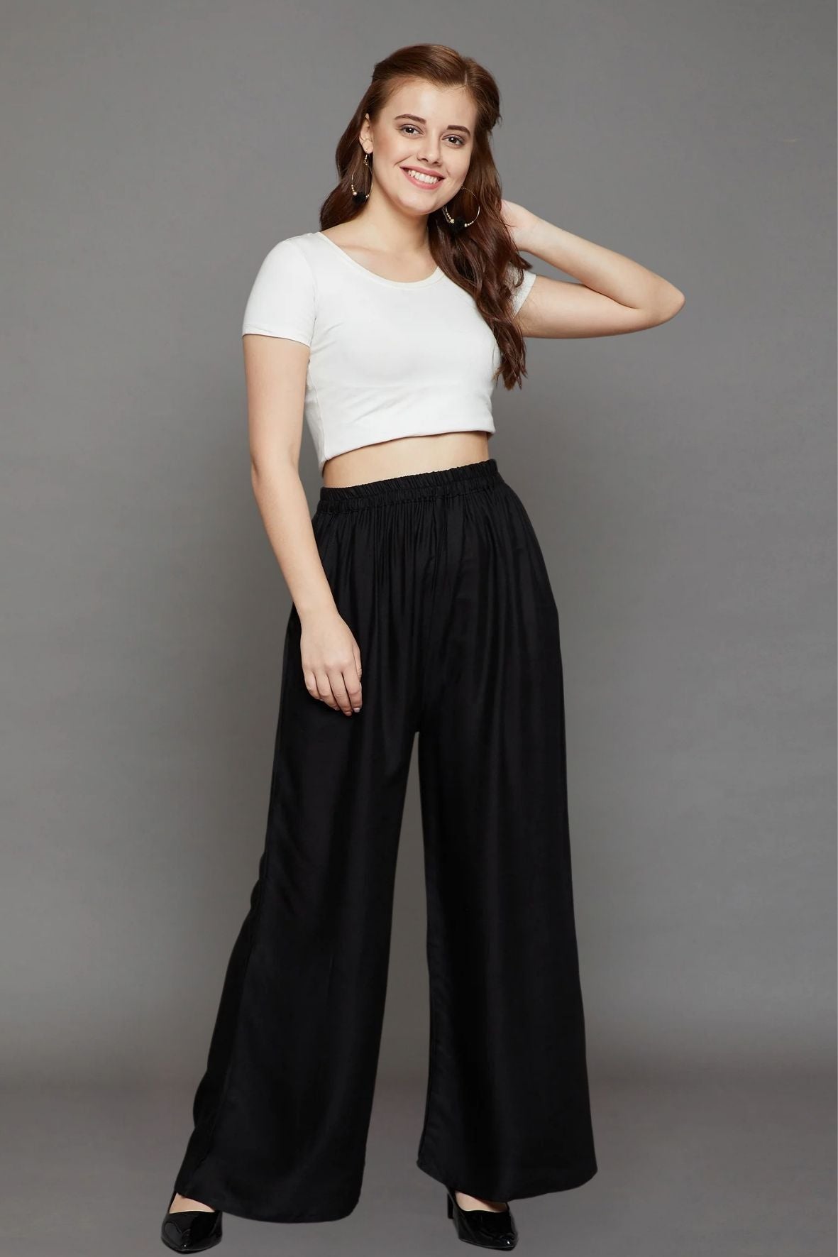 Black Plain Rayon Palazzo