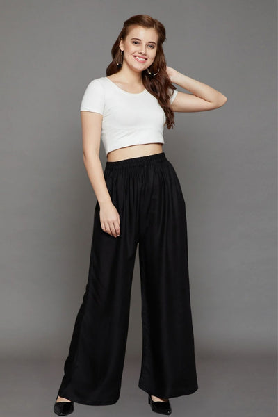 Black Plain Rayon Palazzo