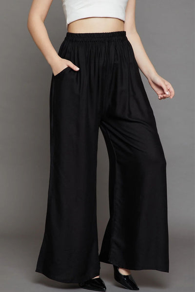 Black Plain Rayon Palazzo