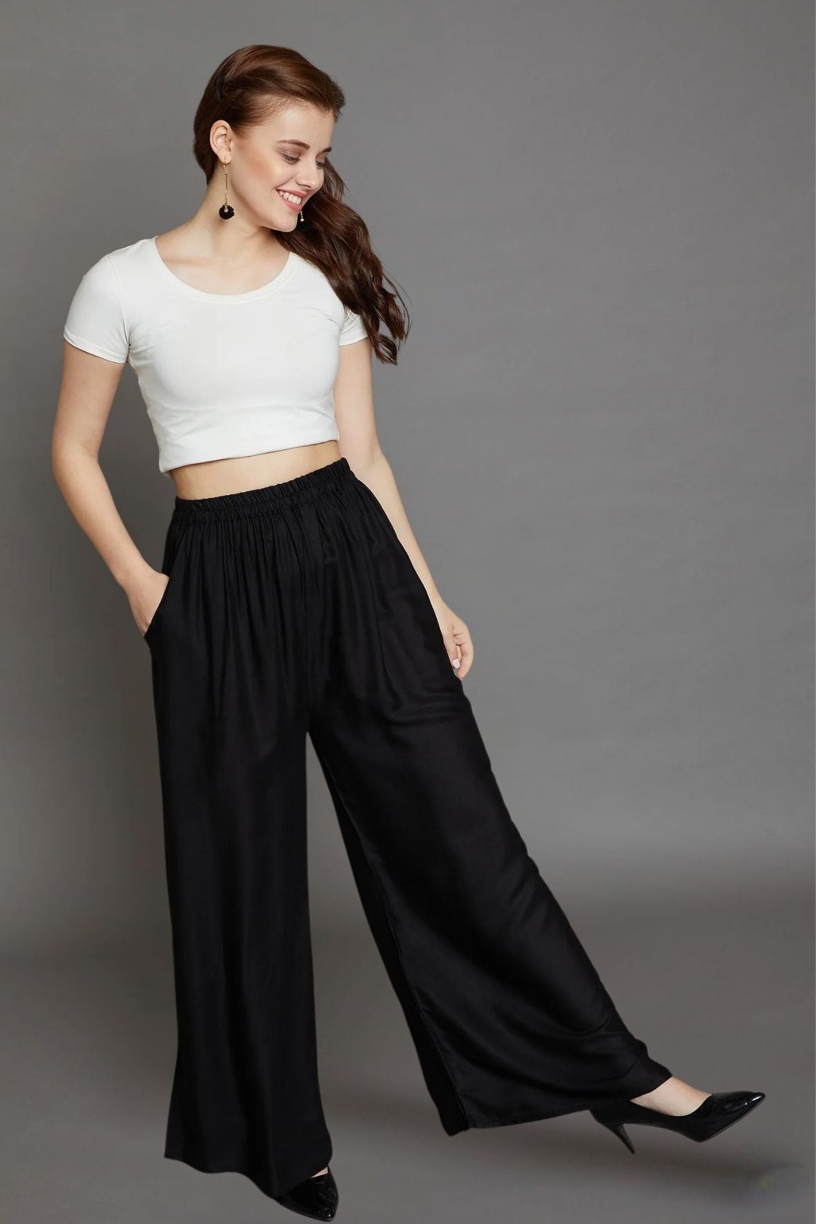 Black Plain Rayon Palazzo