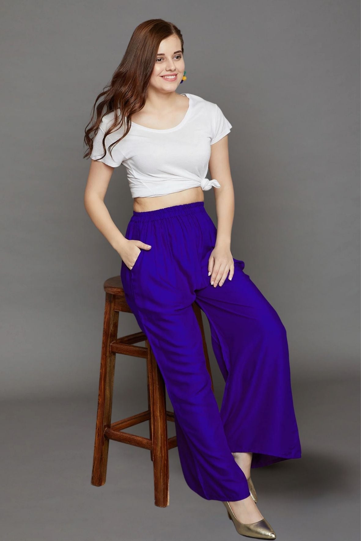 Royal Blue Plain Rayon Palazzo