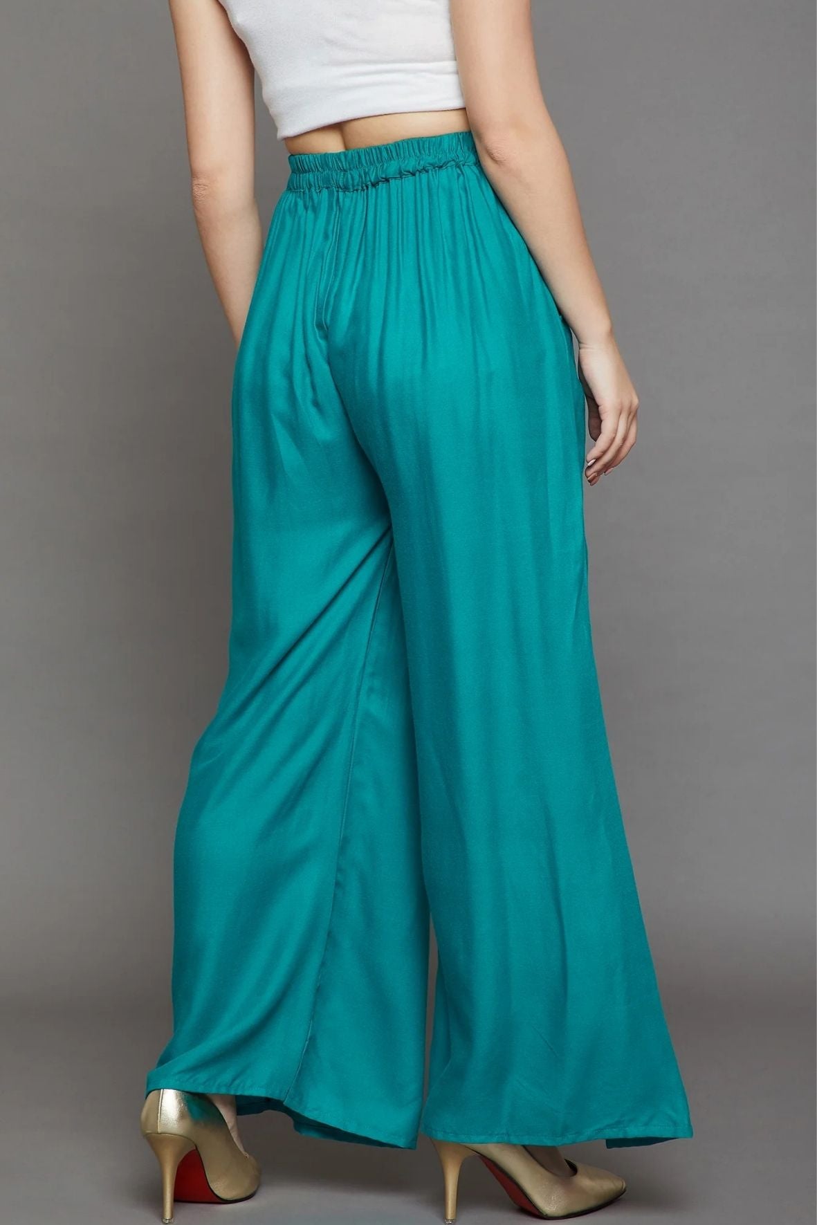 Rama Green Plain Rayon Palazzo