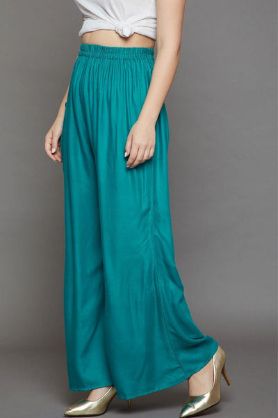 Rama Green Plain Rayon Palazzo