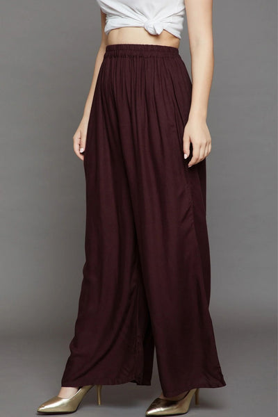 Brown Plain Rayon Palazzo